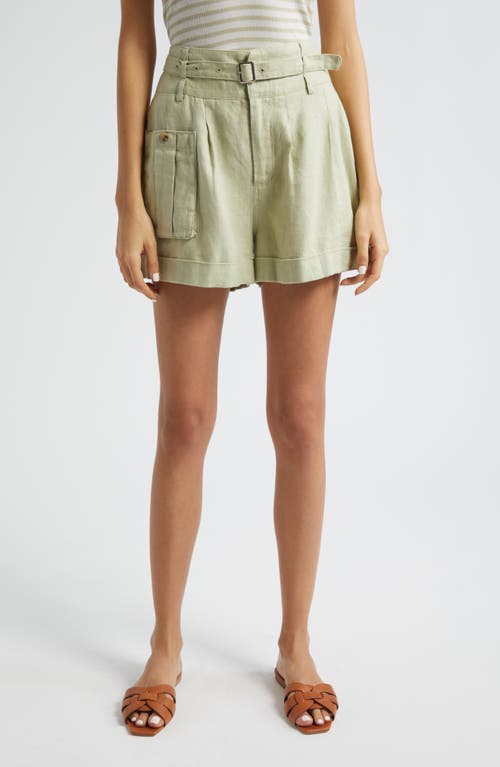 Shop Atm Anthony Thomas Melillo Heavyweight Linen Belted Shorts In Morning Mist