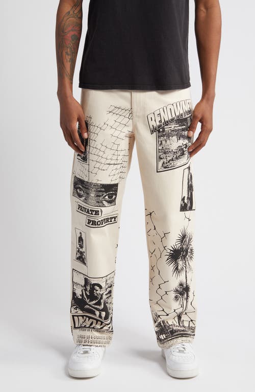 All Seeing Print Straight Leg Jeans in Off White