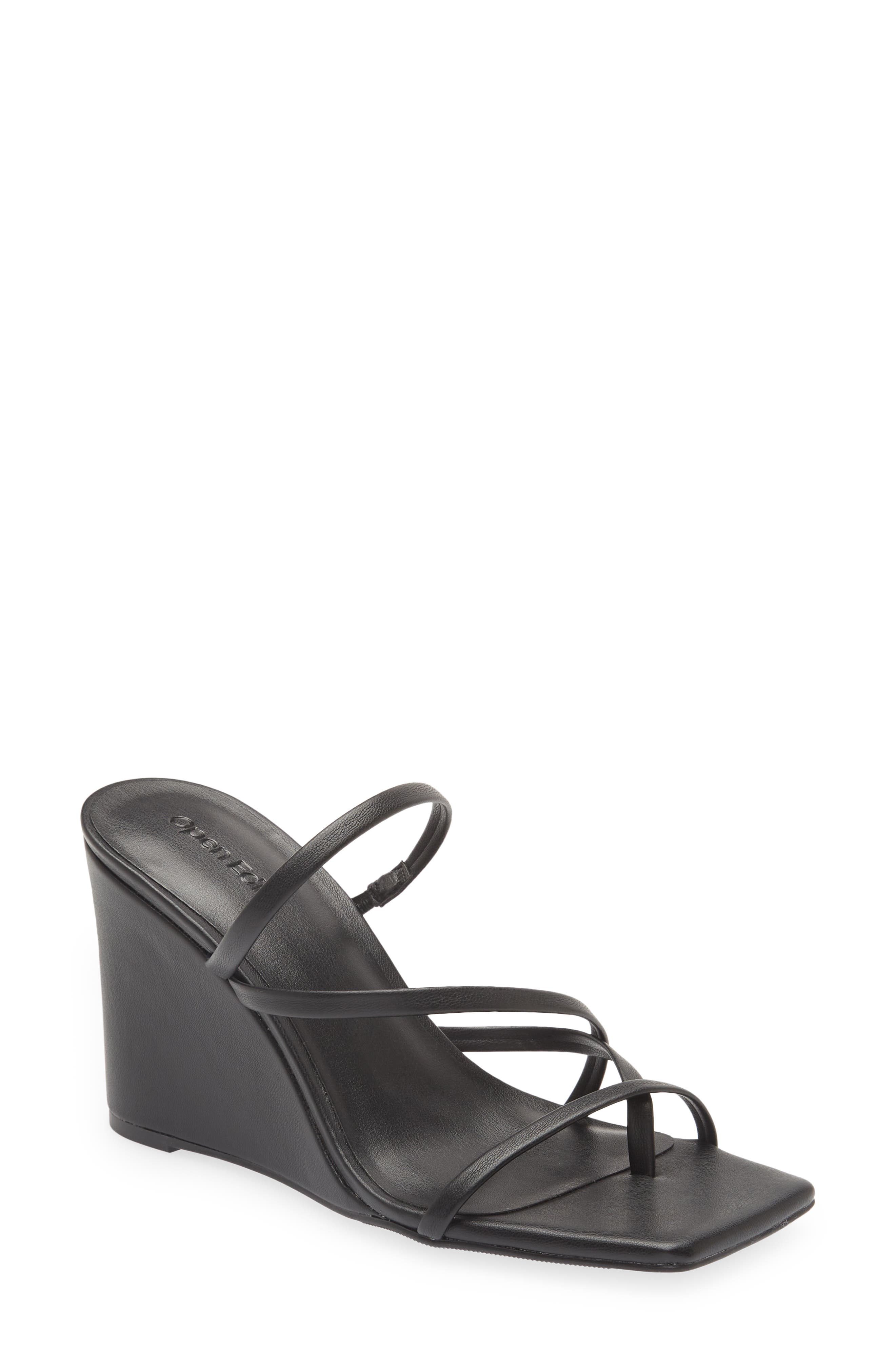 Block Heel Asymmetric Strap Sandal in Black Leather at Nordstrom Nordstrom Women Shoes High Heels Wedges Wedge Sandals 