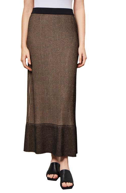 Ming Wang Shimmer Contrast Border Rib Sweater Skirt In Brown