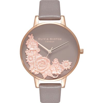 Olivia Burton Floral Bouquet Leather Strap Watch,