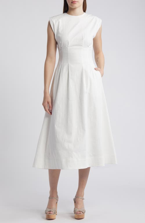Cinched Waist Midi Dress in White