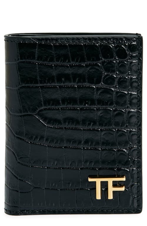 TOM FORD T-Line Croc Embossed Leather Bifold Card Case in Black at Nordstrom