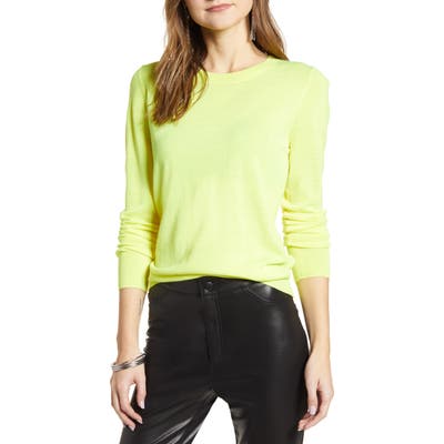 Halogen Crewneck Merino Wool Blend Sweater, Yellow