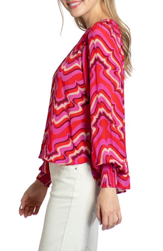 Shop Apny Smocked Cuff Long Sleeve Top In Pink Multi