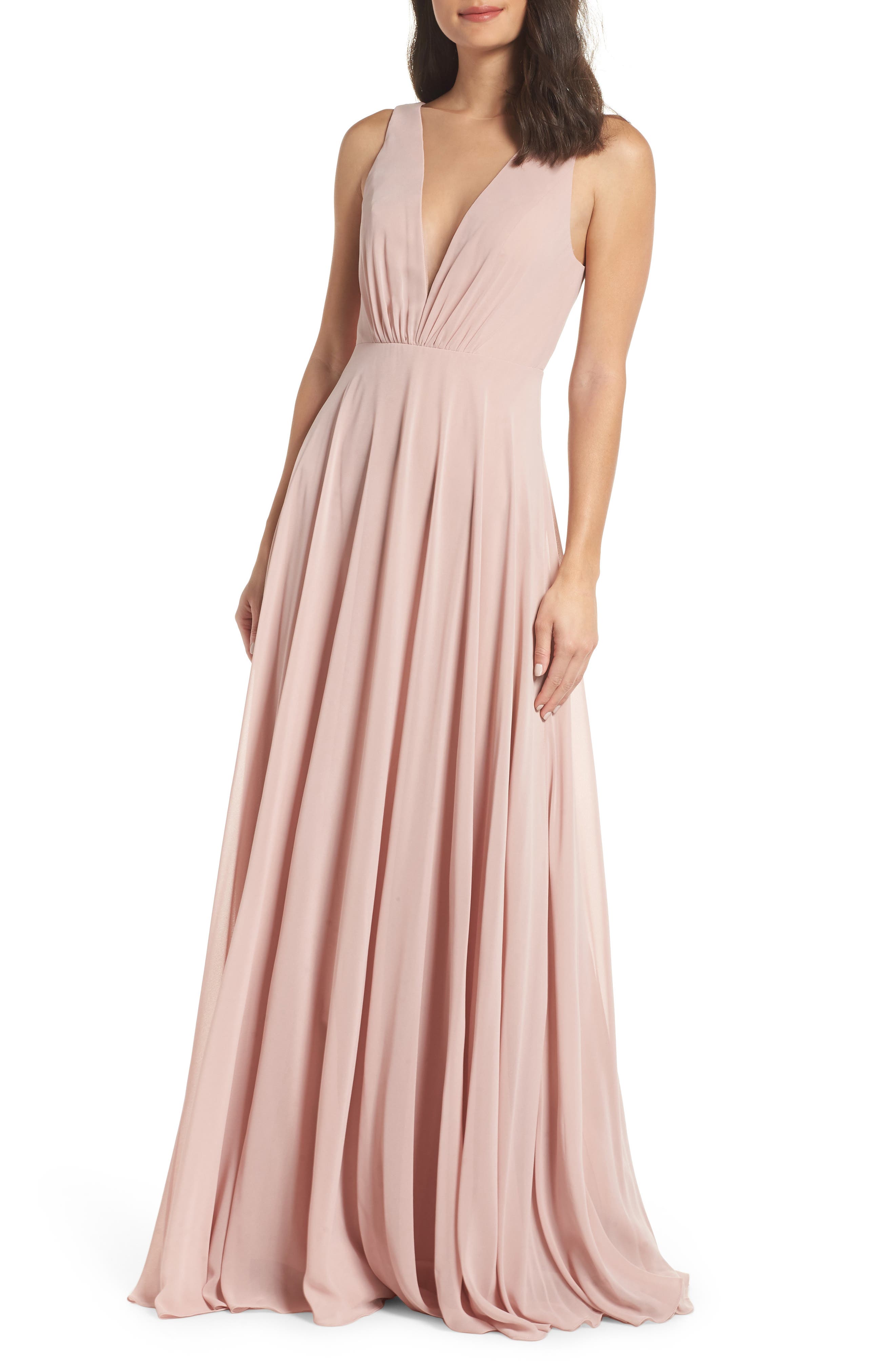 Jenny Yoo Ryan Illusion Neck Chiffon Gown