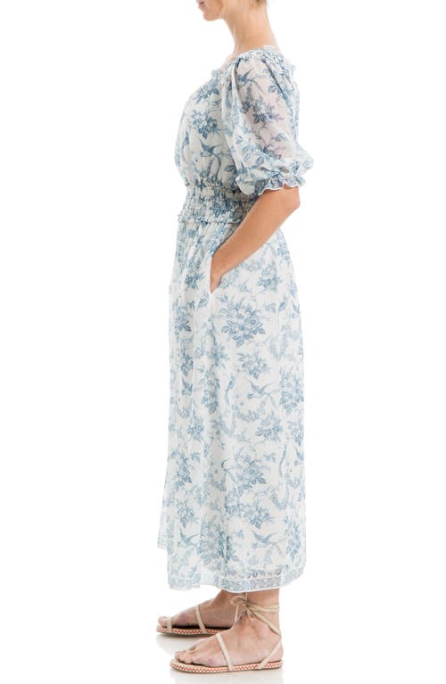 Shop Max Studio Off The Shoulder Maxi Dress In Cream/blue Floral Toile