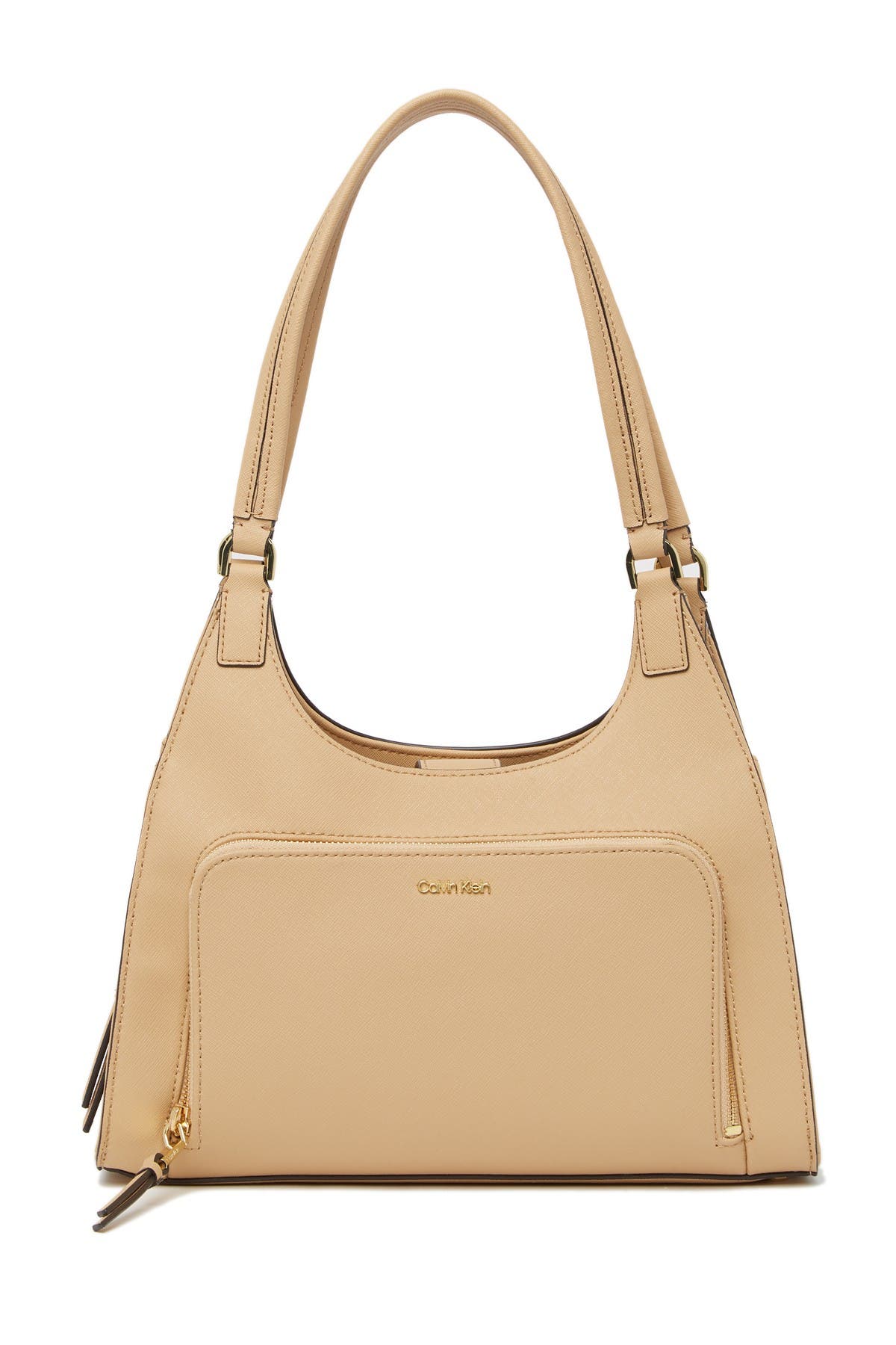 Calvin Klein Ava Saffiano Leather Organizational Shoulder Bag In Tan ModeSens