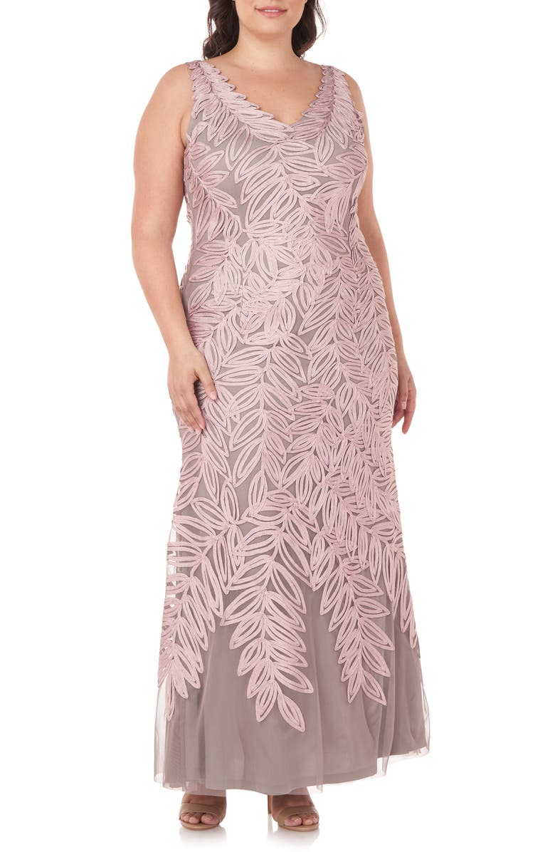Embroidered Leaf A-Line Gown