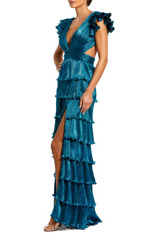 Shop Ieena For Mac Duggal Cutout Ruffle Tiered Gown In Blue