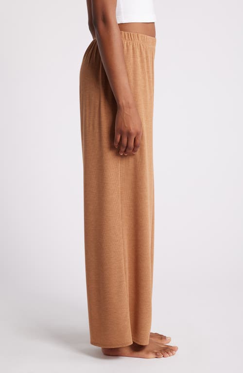 Shop Open Edit Dreamy Rib Wide Leg Pajama Pants In Tan Thrush Heather