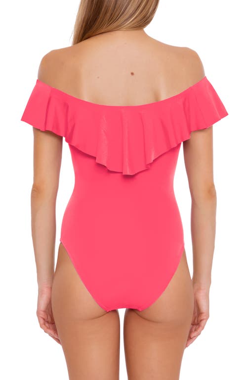 Shop Trina Turk Monaco Off The Shoulder Ruffle One-piece Swimsuit In Geranium