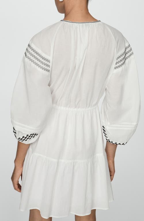 Shop Mango Embroidered Elbow Sleeve Dress In White