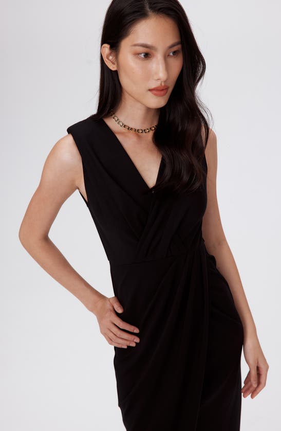 Shop Dvf Hallie Sleeveless Faux Wrap Midi Dress In Black