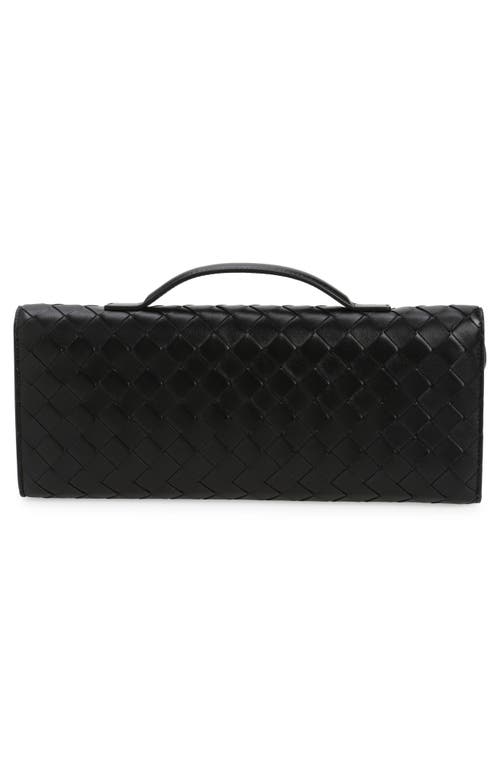 Bottega Veneta Long Andiamo Clutch Bag With Handle In Black Brass