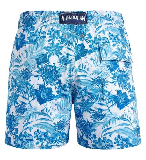 Shop Vilebrequin Tahiti Flowers Stretch Swim Trunks In Blanc