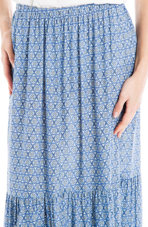 Shop Max Studio Tiered Maxi Skirt In Cream/blue Print