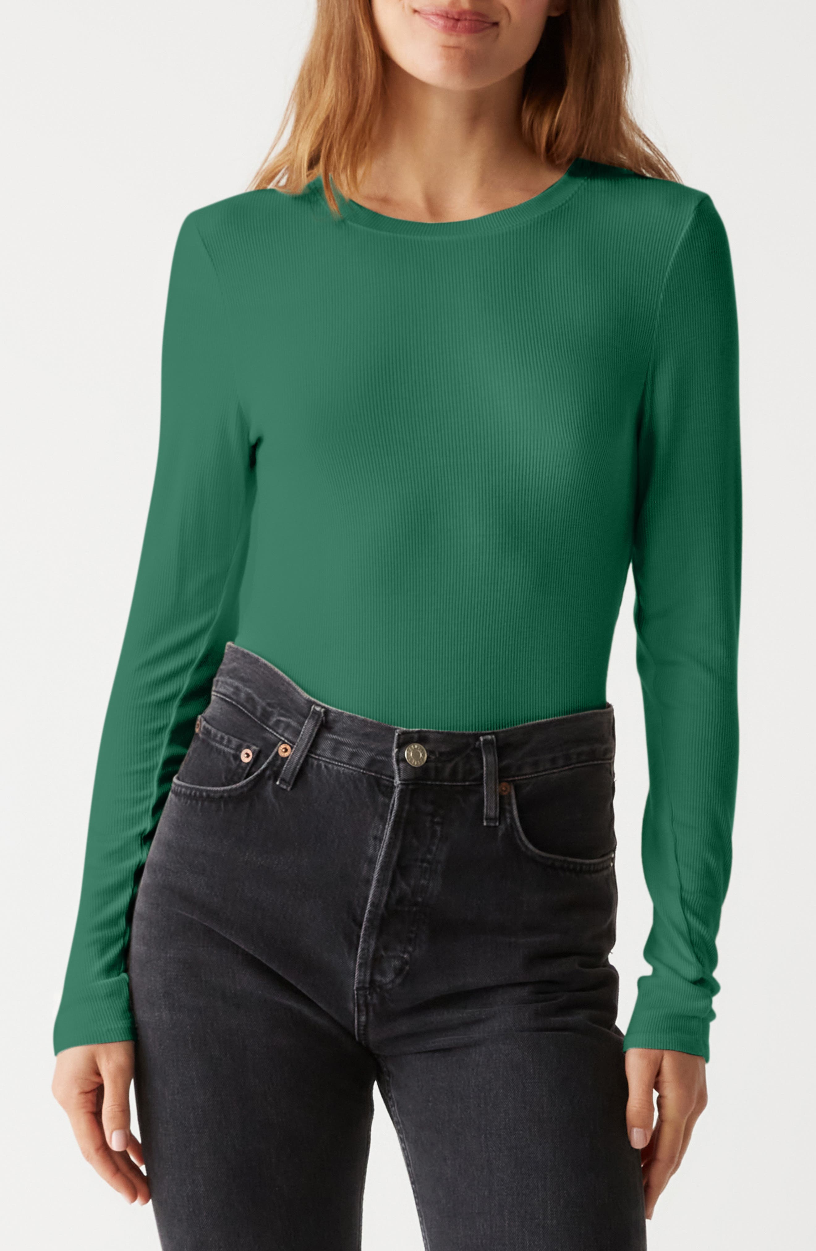 Michael Stars Finn Rib Crewneck Top in Peppermint 