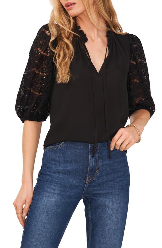 VINCE CAMUTO RUFFLE SPLIT NECK BLOUSE