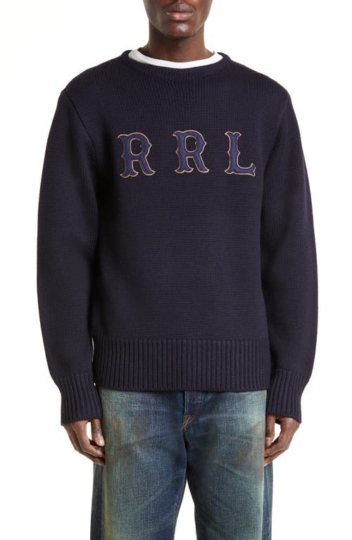 Double RL Wool Crewneck Sweater in Navy