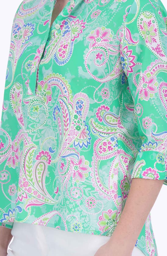 Shop Foxcroft Therese Paisley Non-iron High-low Button-up Shirt In Green Multi