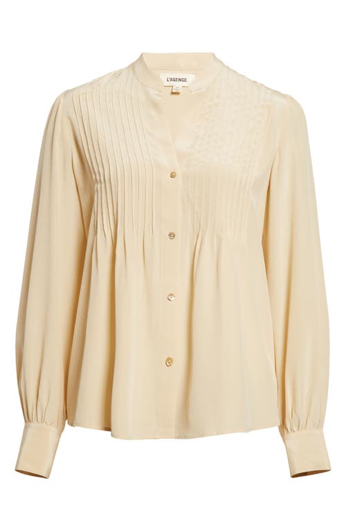 L Agence Mirage Pintuck Silk Shirt In Pebble