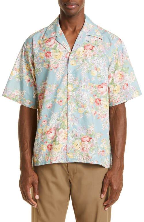 John Elliott Floral Short Sleeve Cotton Camp Shirt in Blue Tuscan Floral