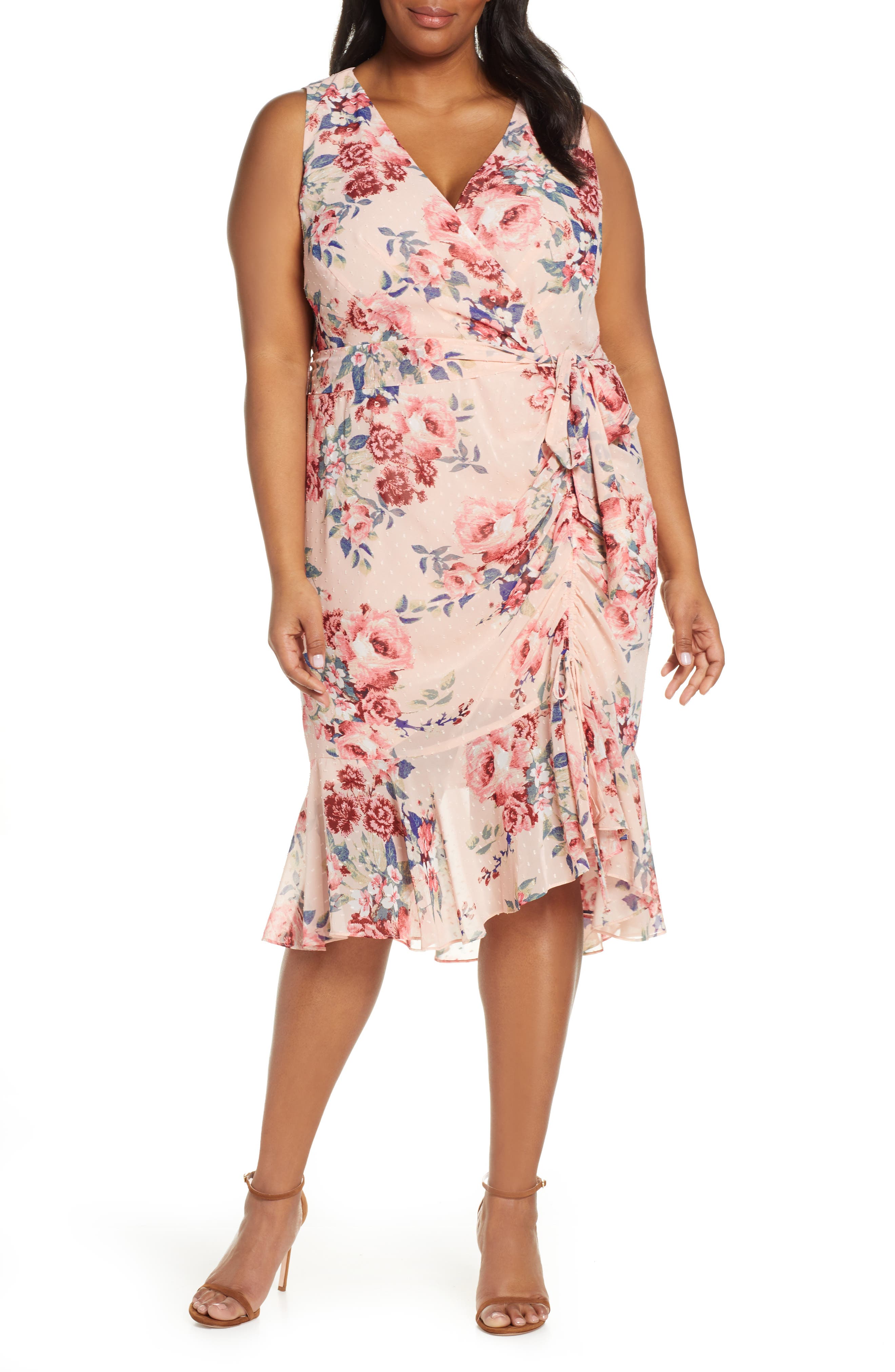 Plus Size Eliza J Floral Sleeveless Chiffon Dress, Pink