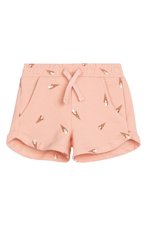 MILES THE LABEL Ice Cream Cone Print Stretch Organic Cotton Drawstring Shorts in 404 Coral