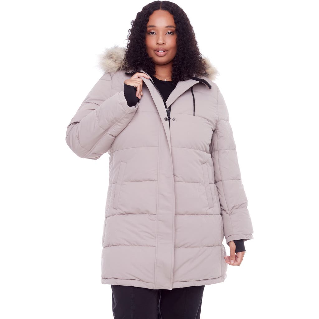 Alpine North Aulavik Plus Women's Vegan Down (recycled) Mid-length Hooded Parka Coat (plus Size) In Light Taupe