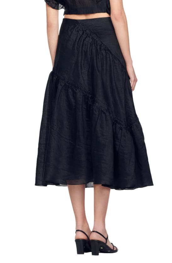 Shop Sandro Christina Tiered Linen Blend Maxi Skirt In Black