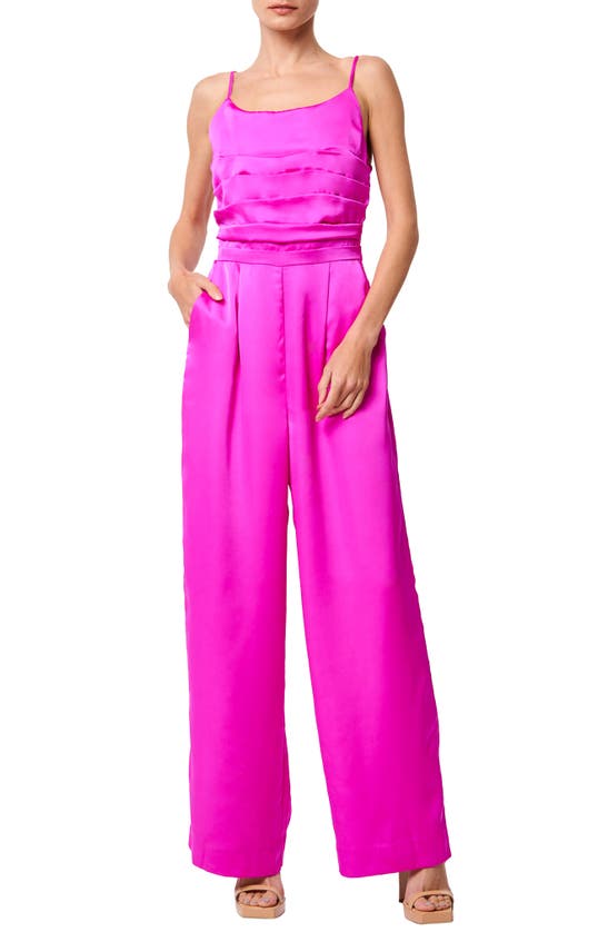 Ciebon Cecilie Pleated Satin Cami Jumpsuit In Magenta