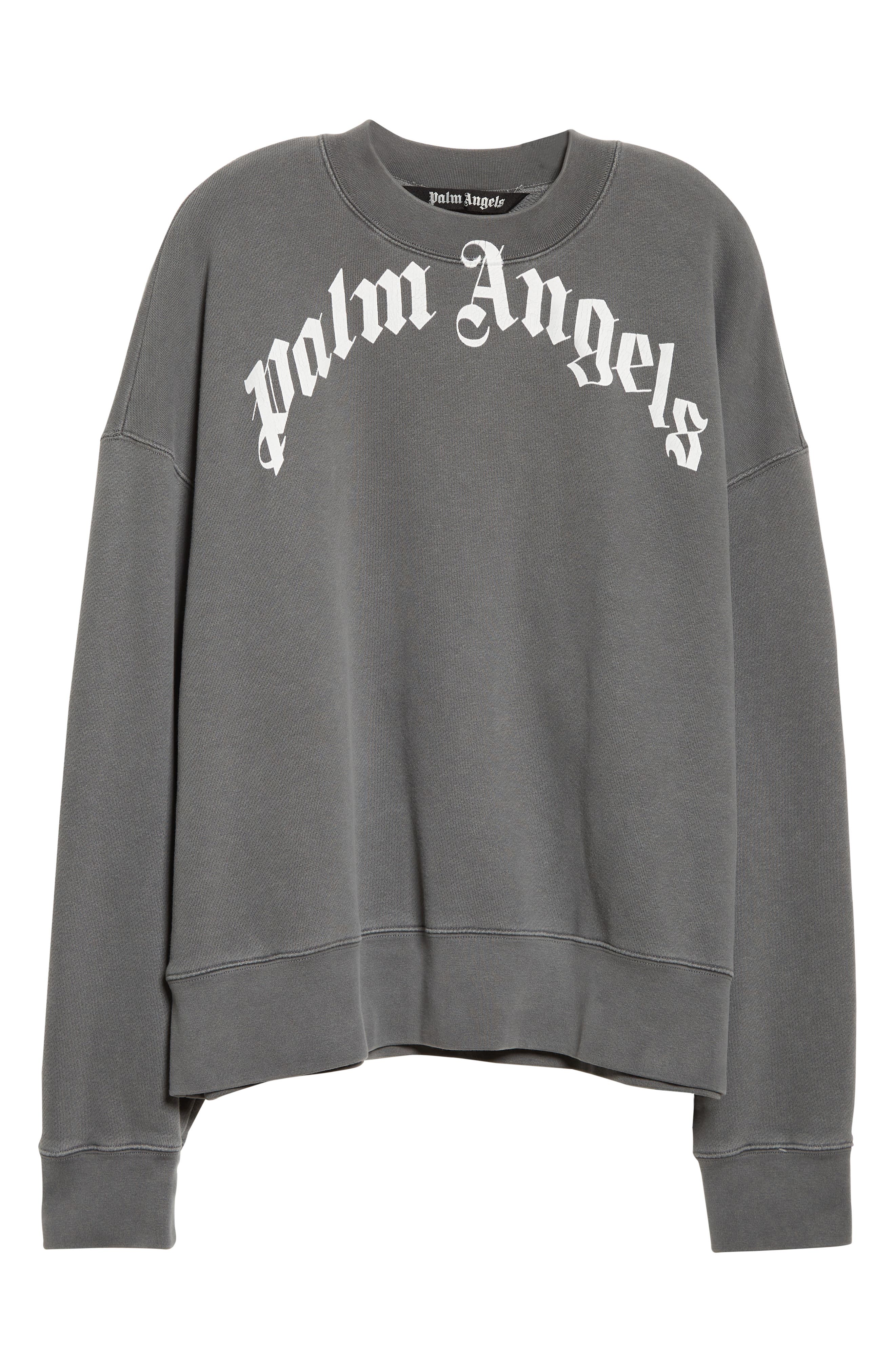 Palm Angels Men's Oversize Curved Logo Crewneck Sweatshirt in Black/White