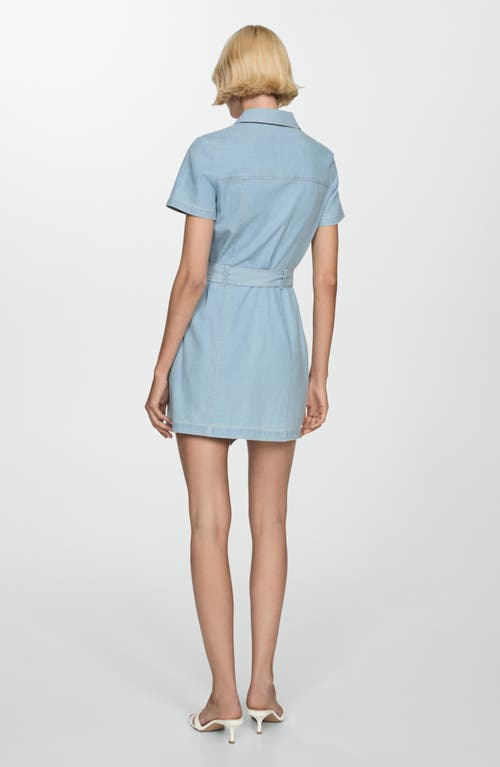 Mango Denim Dress With Belt Light Blue In Light Blue