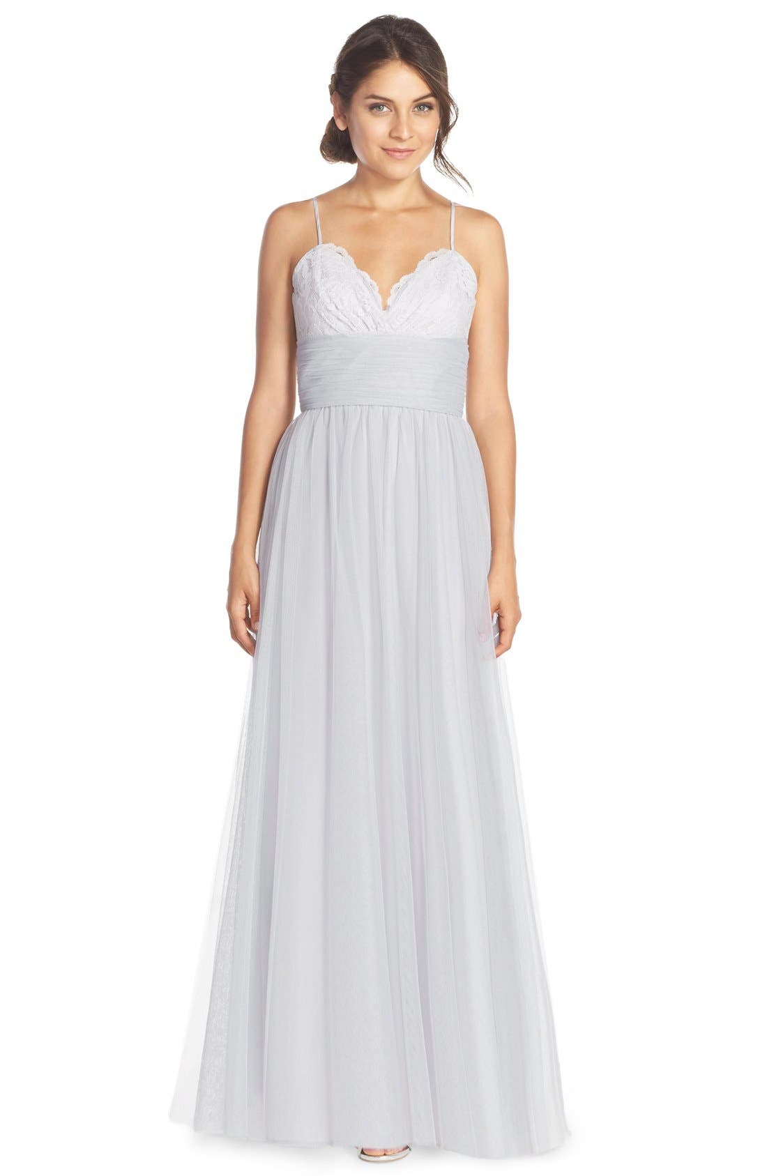 Amsale Lace & Tulle Spaghetti Strap Gown Nordstrom