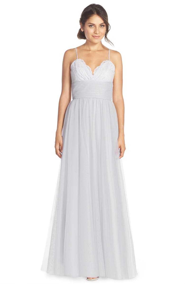 Amsale Lace & Tulle Spaghetti Strap Gown | Nordstrom