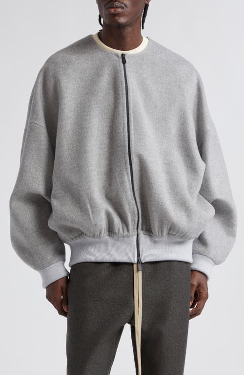 Double Faced Virgin Wool & Cashmere Collarless Bomber Jacket in Melange Dove Grey