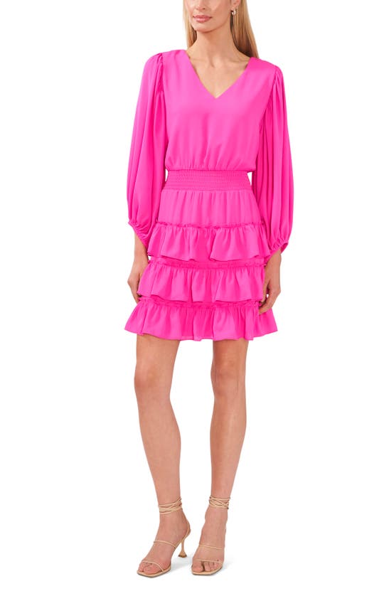 Halogen Long Sleeve Tiered Dress In Taffy Pink