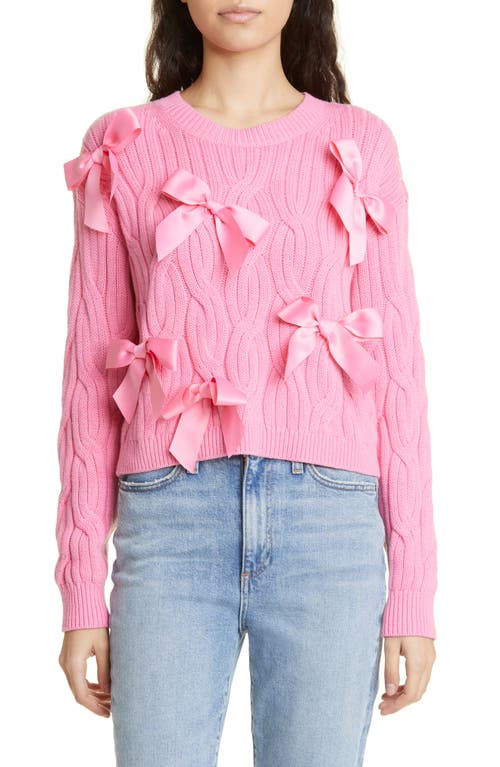 Alice + Olivia Beau Relaxed Fit Bow Detail Cable Sweater in Primrose