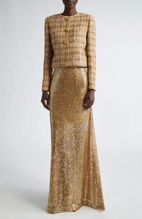 Shop St John St. John Collection Sequin Embroidered Knit Skirt In Gold