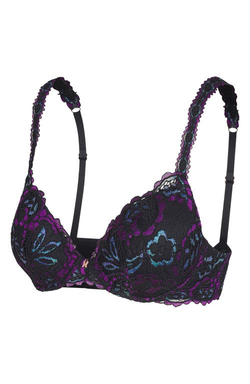 Savage X Fenty Romantic Corded Metallic Lace Padded Demi Bra In Black Caviar/purple Metallic