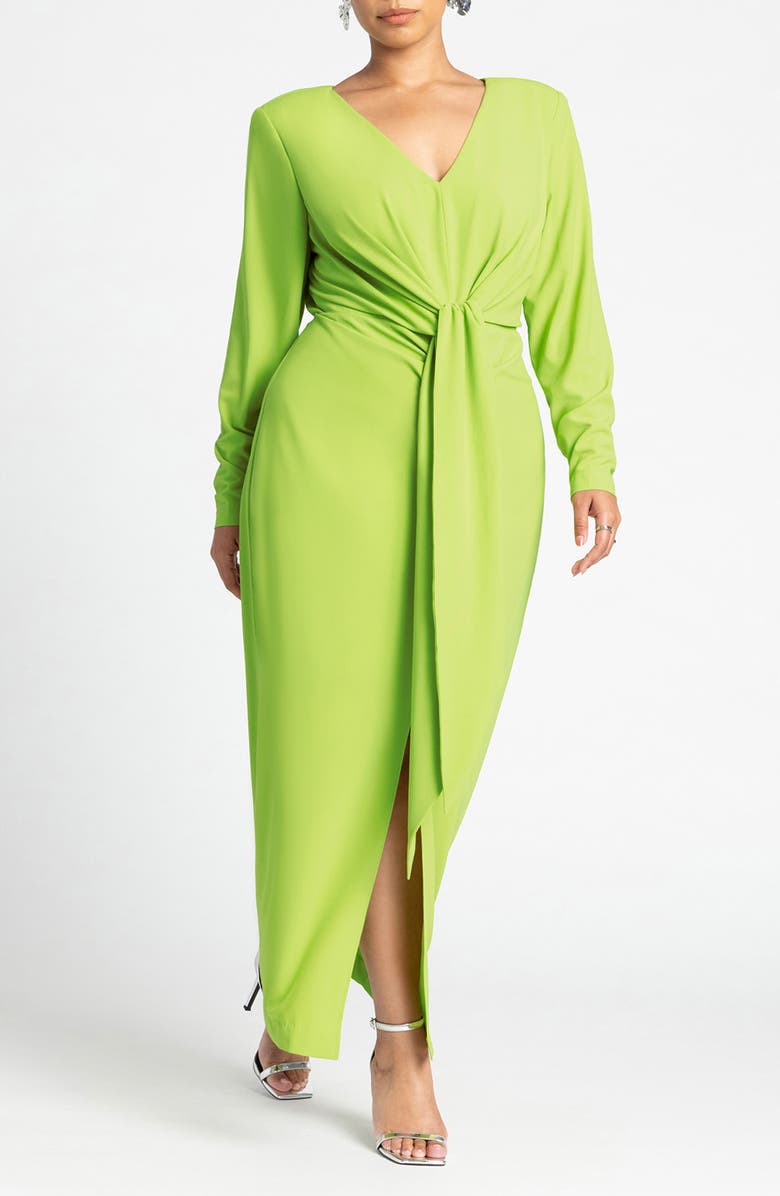 ELOQUII Strong Shoulder Tie Waist Long Sleeve Maxi Dress | Nordstrom