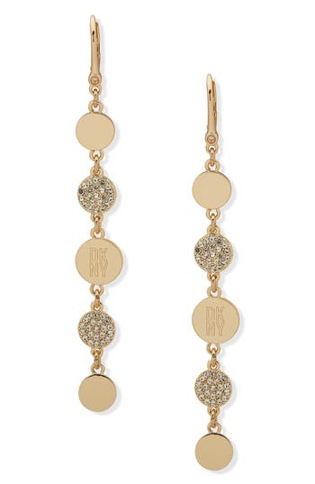 Shop Dkny Crystal Embellished Disc Link Drop Earrings In Gold/crystal