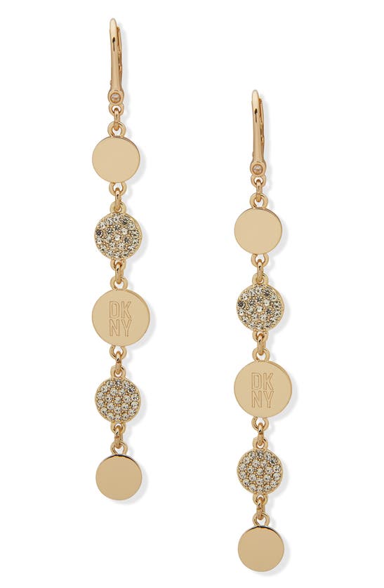 Shop Dkny Crystal Embellished Disc Link Drop Earrings In Gold/ Crystal