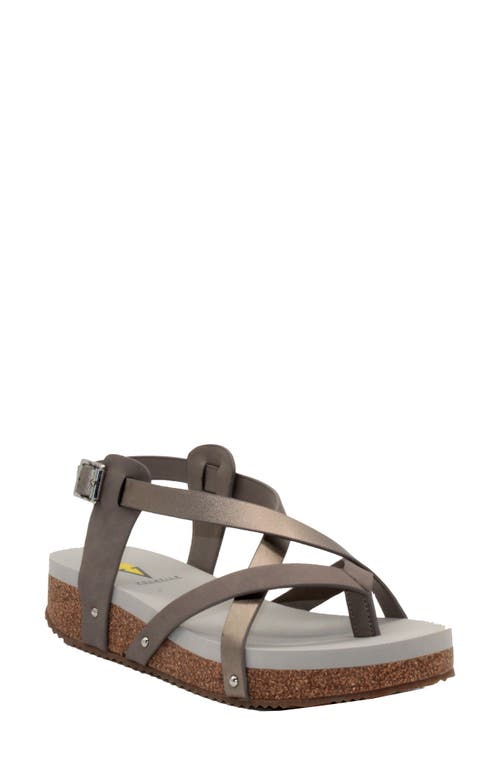 Engie Strappy Sandal in Pewter Metallic Faux Leather