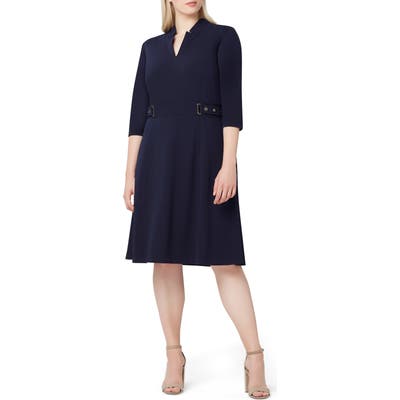 Plus Size Tahari Crepe Fit & Flare Dress, Blue