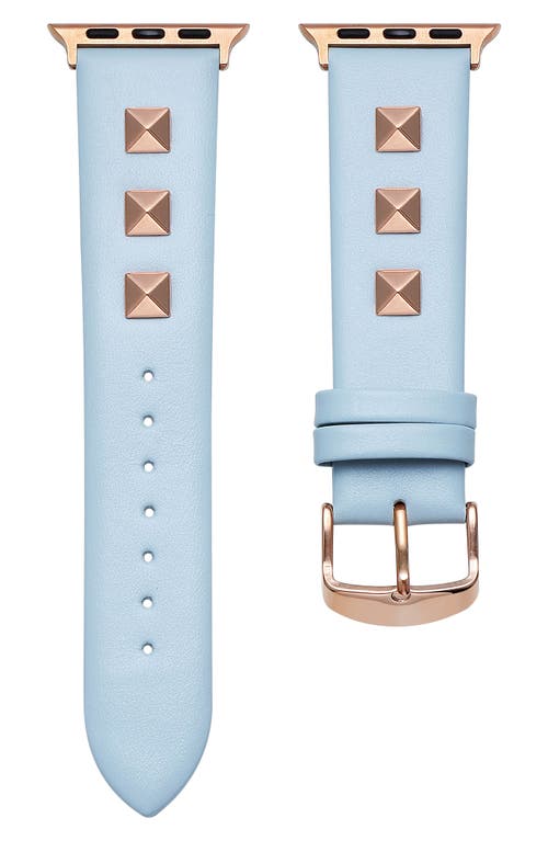 Shop The Posh Tech Rebel Studded Leather Apple Watch® Watchband In Light Blue/rose Gold