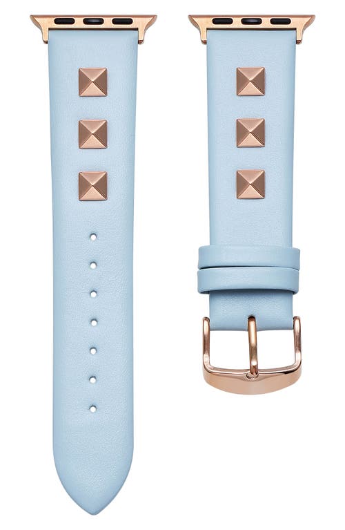The Posh Tech Rebel Studded Leather Apple Watch® Watchband In Light Blue/rose Gold