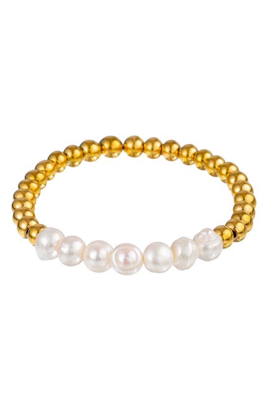 Eye Candy Los Angeles Ambre Set Of 4 Imitation Pearl & Chain Bracelets In Gold