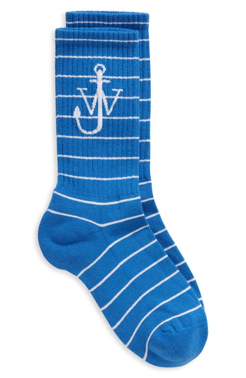 Stripe Anchor Crew Socks in Azure Blue